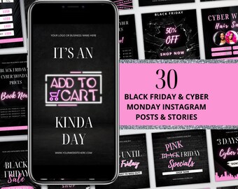 Black Friday Instagram Templates: Pink Black Cyber Monday Flyers