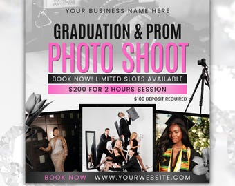 Graduation & Prom Photoshoot Flyer Template: Customizable Canva Design