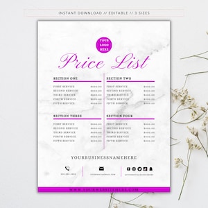 Salon Price List Template: Marble Design (Digital Download)