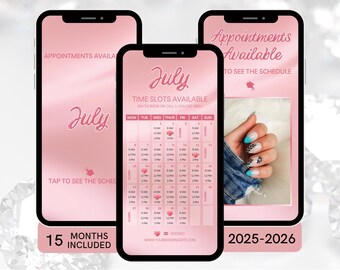 Pink Instagram Story Calendar Template: Nail Tech Appointments (Canva Editable Digital Download)