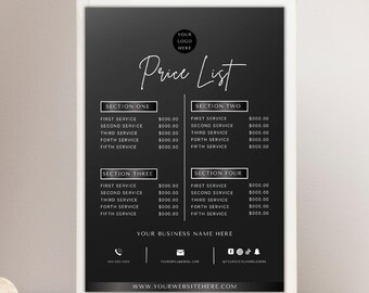 Minimalist Price List Template: Salon & Esthetician Services (Canva, Digital Download)
