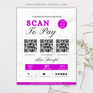 Scan To Pay Sign: QR Code Payment Template (Digital Download)