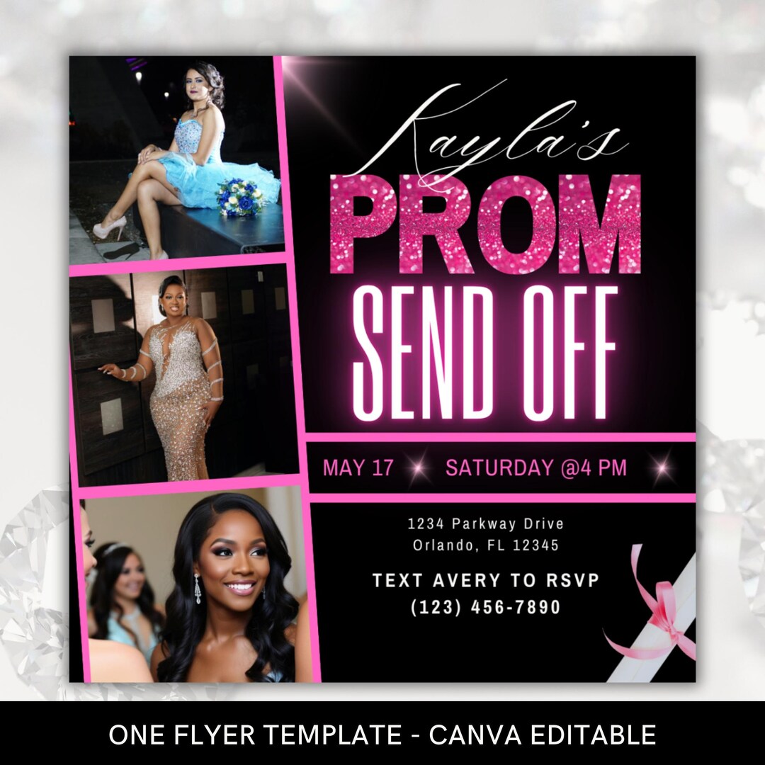 Pink Prom Send off Flyer: Customizable Invitation (canva Template) - Etsy