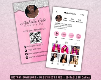Business Card Design Template, Instagram Business Card, QR Code Card, Beauty Business Card, Business Card Template Pink