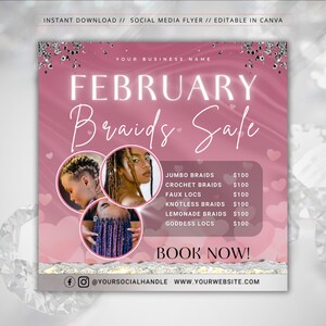 February Booking Flyer - Valentines Day Braid Flyer Sale - Braider Special Flyer - Braids Price List