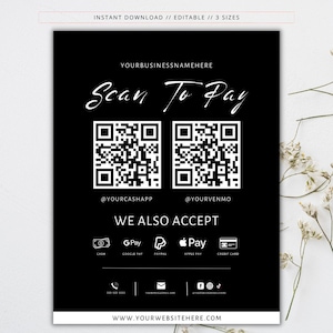 Scan To Pay QR Code Sign: Small Business Template (Digital Download)