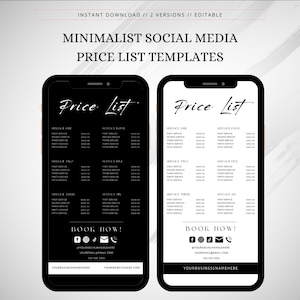 Minimalist Price List Template: Social Media, Salon, Beauty (Canva Editable, Digital Download)