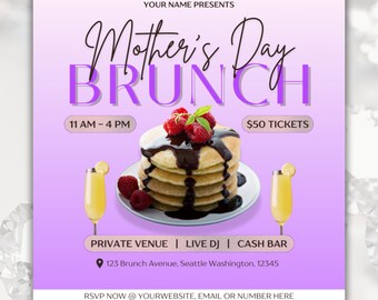 Muttertag Brunch Flyer Vorlage: Digitale Einladung von Moms and Mimosa