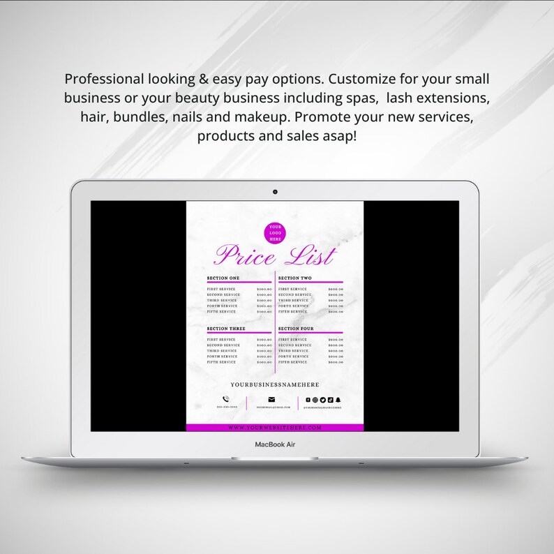 Price List Template, Salon Price List, Services Price List, Stylist