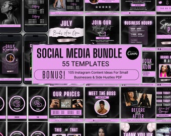 Hair Stylist Instagram Templates: Black Purple Beauty Branding