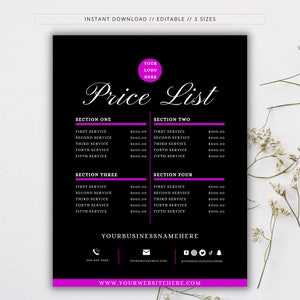 Salon Price List Template: Editable Service Menu (Digital Download)