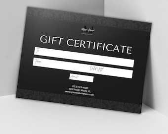 Vorlage für einen Geschenkgutschein für einen Schönheitssalon: Bearbeitbarer Gutschein mit schwarzem Farbverlauf (Canva-Download)
