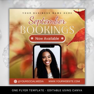 September Booking Flyer: Fall Beauty Appointments - Canva Template (Digital Download)