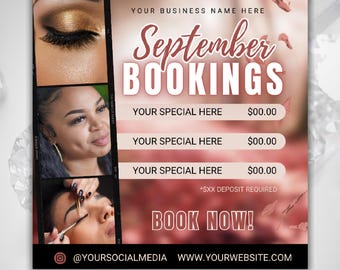 September Bookings Flyer: Book Now Canva Template