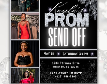 Black Silver Prom Send Off Flyer: Glam Party Invitation Template (Digital Download)
