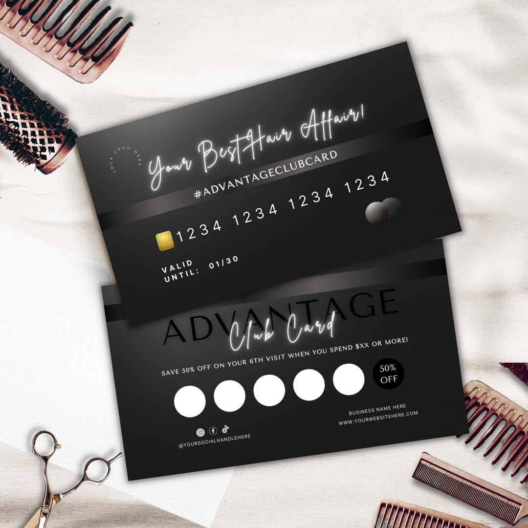 Creadit Style Credit Card Style Loyalty Card for Beauty Business: Black and White ...
