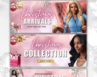Christmas Website Banner Templates | Pink Holiday Canva Banners for Hair, Fashion and Boutique Businesses