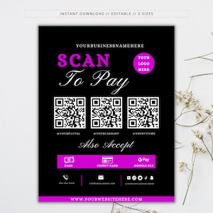 Scan To Pay Sign: QR Code Template for Business (Digital Download)