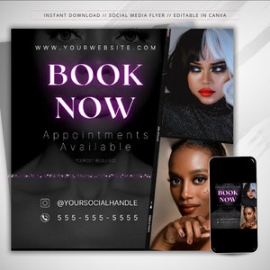 Book Now Flyer, Appointments Available Flyer, DYI Flyer Template, Bookings Open Flyer, Hair Lash Makeup Flyer