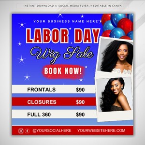Labour Day Hair Flyer - Wig Install Sale - Accepting Booking Flyer - Hair Appointments Available