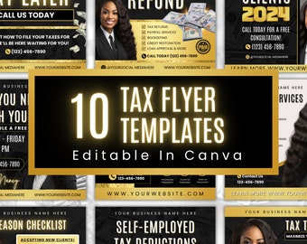 Tax Prep Flyer Bundle: Black, Gold, White Templates (Canva Editable)