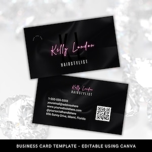 Cartão de código QR - Cartão de visita de cabeleireiro - Cartão de visita de salão de beleza - Unhas, tranças, maquiagem, cílios, cartões de visita