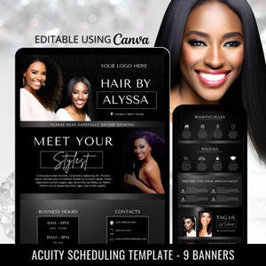 Hair Stylist Acuity Scheduling Template: Black Chrome Canva Banners