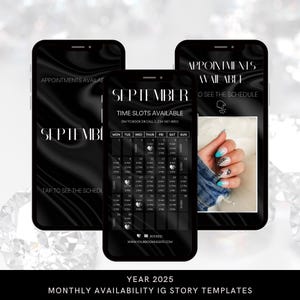 Instagram Story Calendar 2025 - Available Appointments Template - Monthly Schedule Template - Nail Tech Calendar