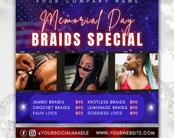 Memorial Day Braider Special Flyer: Customizable Canva Template