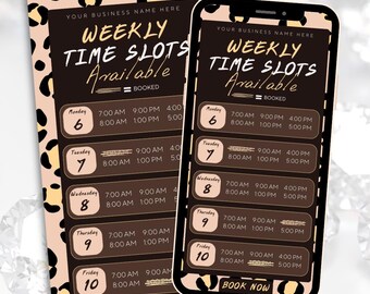 Lash Appointment Calendar - This Week Availability - Leopard Print Instagram Story Calendar - Hair Appointments Available