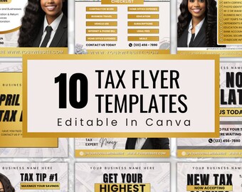 Tax Instagram Templates: White and Gold Flyer Bundle (Canva)