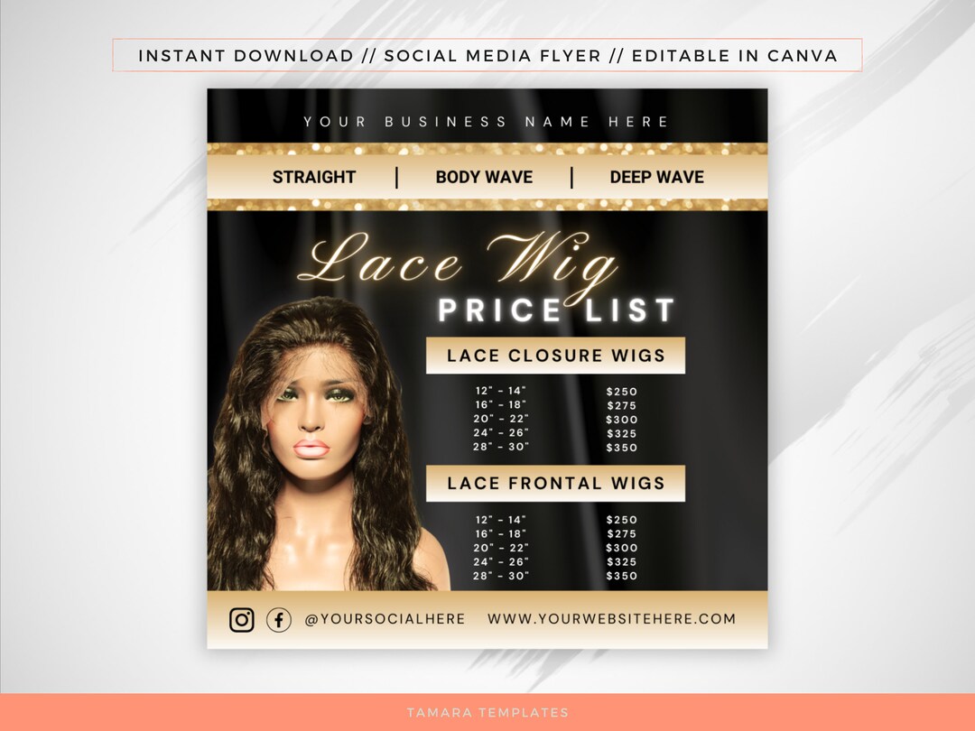 Wig Price List Template Hair Price List Flyer Wig Flyer Wig Etsy