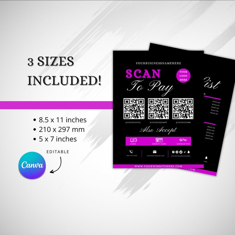 Price List Template, Scan to Pay Template, QR Code Sign for Business