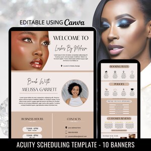 Lash Tech Acuity Scheduling Template: Beige & Brown Canva Website (10 Banners)