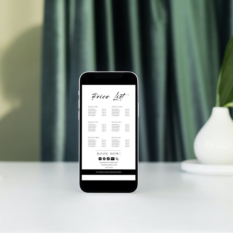 Price List Template Black and White, Salon Price List, Editable Price