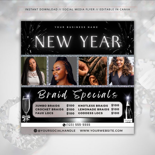New Year Braid Flyer. Braids Sale Flyer. January Booking Flyer. Braids Flyer Price List. New Year Booking. Appointments Available