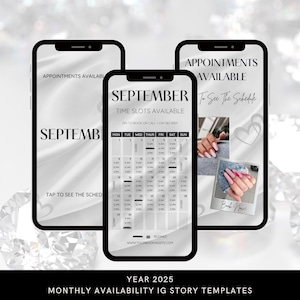 Instagram Story Calendar 2025 - Available Appointments Template - Monthly Schedule Template - Nail Tech Calendar