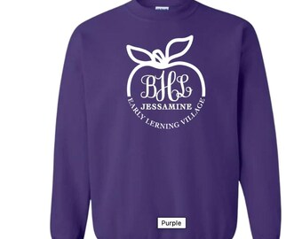 Apple Monogram, School Shirt, Custom Monogram, Tee, Custom Apple Monogram Shirt