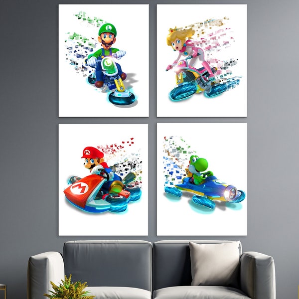 Mario Kart set of 4 Printable Digital Instant Download Home Game Room Kids Room Wall Artwork Unique Decoration Gift for him or her Original