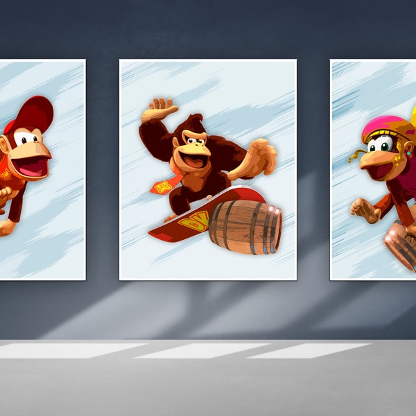 Digital Download Donkey Kong Printable Posters set of 3 Home Game Room Kids Room Wall Art Video Gaming Decoration Gift for him Gift for her