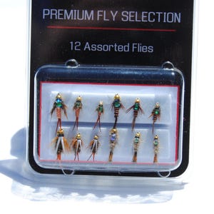 Premium Fly Fishing Flies Classic Nymph Assortment- One Dozen (12) Flies