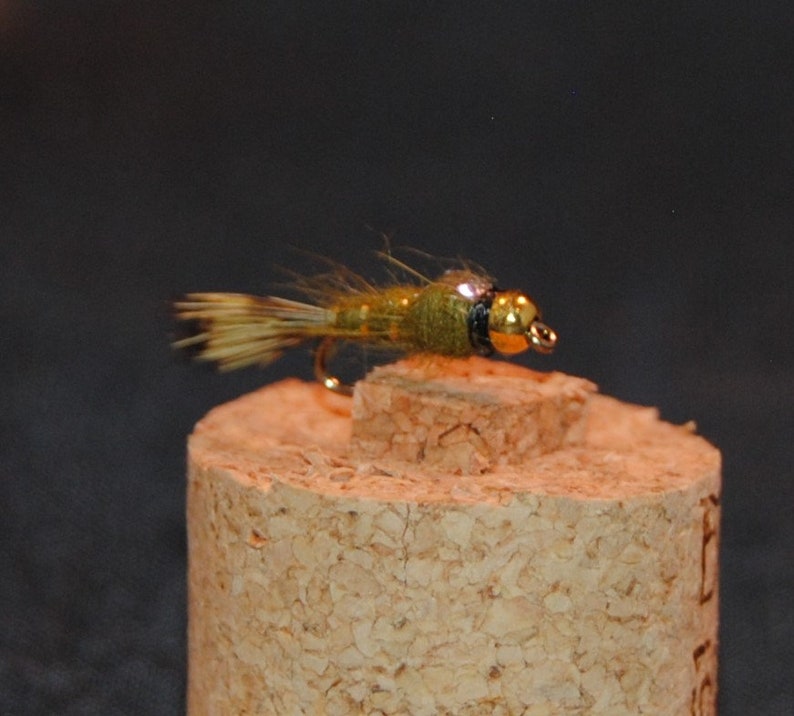Olive Hare's Ear Bead Head Flashback Fly Fishing Flies Choose Size One ...