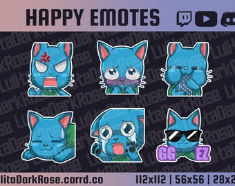 Twitch/Youtube/Discord Emotes | Chat Emotes | Fairy Tail - Happy Emotes