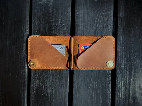 Slim Leather Wallet with Metal Money Clip