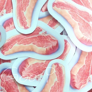 Raw T-Bone Steak Meat Vinyl Sticker - Laminated & Waterproof