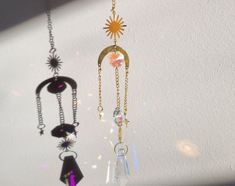 Crystal Sun Catcher | Moon | Sun | Hanging Crystal Prism | Holiday Gift | Housewarming Décor | Rainbow Maker | Home Décor