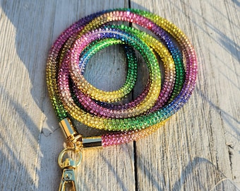 Rhinestone Sparkling Glitter Lanyard Phone Strap - Rainbow Sparkle