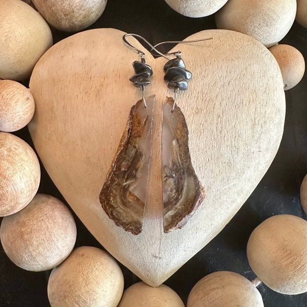 3” Dangle Sliced Agate! What’s cool about this slice is, part of it is clear- it has so many dimensions! It’s topped with Pyrite nuggets.