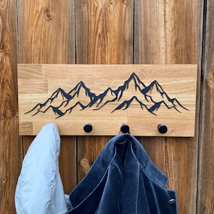 Coat rack with mountain range made of oak wood | Coat hooks | Coat rack | Wangarderobe | Towel holder