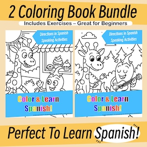 Spanish Learning Coloring Bundle – 2 Printable Books With Vocabulary & Speaking Activities, Fun Spanish PDF For Kids And Beginners, 15% OFF